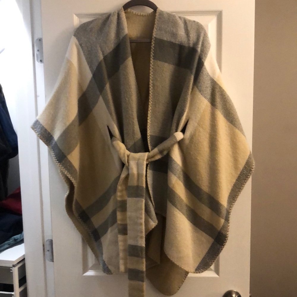 Gray and Tan Neutral Shawl with Tie